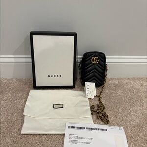 Gucci Quilted Black Bag with Gold Chain